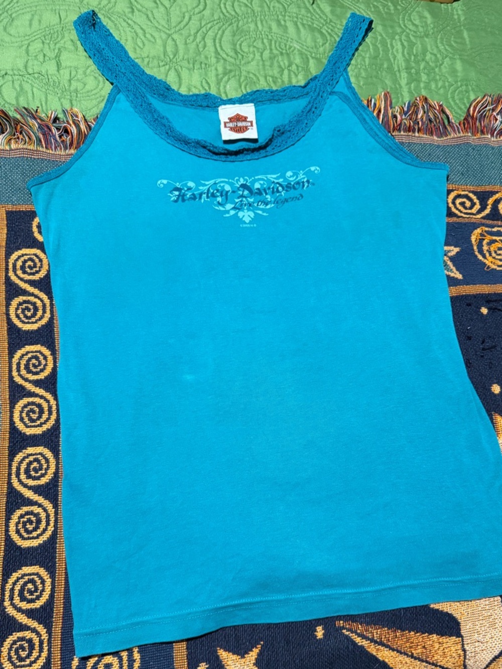 Harley-Davidson Teal Lace-Trim Tank Top